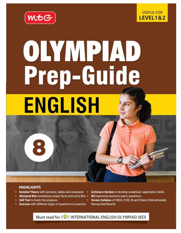 MTG Olympiad Prep-Guide Class 8 English (IEO) - Detailed Theory, Self Test with IEO Topicwise Previous Year Question Paper For SOF 2024-25 Exam